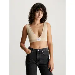 CALVIN KLEIN - Top Beige De Punto De Algodón Para Mujer