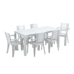 RIMAX - Comedor Familiar GRIS HIELO (1 Mesa + 6 Sillas Con Brazos)