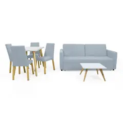VENECIA - Combo Set con Sofá Cama Uganda y Comedor 4P Lugo Matiz Plata
