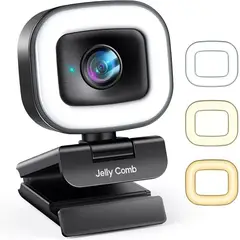 JELLY COMB - Camara Web Full Hd 1080P 60 Fps Autoenfoque Aro De Luz