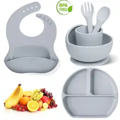 ONE PIXEL - Set Vajilla Para Bebé 5 Piezas Silicona Libre BPA