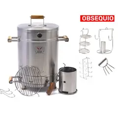 STEAK AND BEER - Combo Asador tipo Barril Grande Premium 80 cm X 45 cm Acero 304
