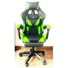 GENERICO - Silla Gamer Vibracion Lumbar Verde y Reposapies