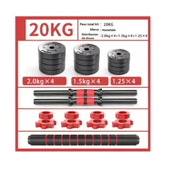 GENERICO - Kit Mancuernas 20 kg Pesas + Barra Larga 1.5 Mtrs 12 Discos