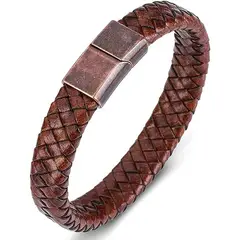 CLOCK - BRAZALETE DE CUERO TRENZADAS GOTICA MARRON CON CIERRE DE ACERO BRA-33