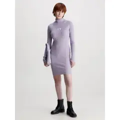 CALVIN KLEIN - Vestido Morado De Punto Slim Con Cuello Tortuga