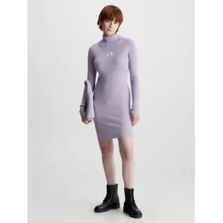CALVIN KLEIN - Vestido Morado De Punto Slim Con Cuello Tortuga