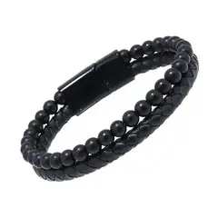 CLOCK - BRAZALETE OJO DE TIGRE DE CUERO NEGRO- BRA-26