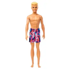 BARBIE - Ken Muñeco De Playa Con Traje De Baño Rosa Y Azul