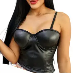 RAINBOW MODA - Crop Top Mujer Blusa Cuero tipo Corset