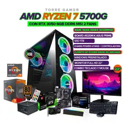 AMD - TORRE GAMER RYZEN 7 5700G - RTX 3050 6GB - 16GB RAM - 1TB SSD - BOARD A520 - MONITOR 22 FHD