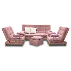 INDUSTRIAL BASESTILOS - Sala Moltochic Con Brazos Lino Palo de Rosa patas de Metal