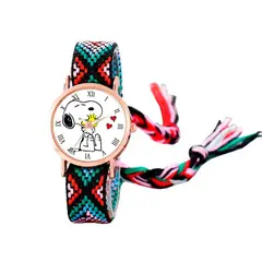 DAYOSHOP - Reloj Snoopy Dorado Tejido Artesanal Mujer + Estuche