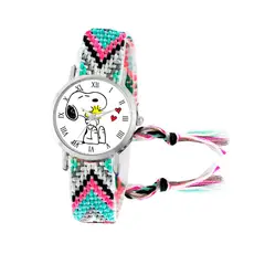 DAYOSHOP - Reloj Snoopy Perro Plateado Tejido Artesanal + Estuche