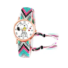 DAYOSHOP - Reloj Snoopy Dorado Tejido Artesanal Mujer + Estuche