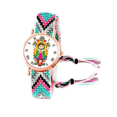 DAYOSHOP - Reloj Virgen Guadalupe Dorado Tejido Artesanal + Estuche