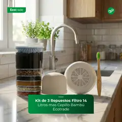 ECOTRADE - Kit de 3 Repuestos Filtro 14 Litros mas 1 Cepillo Bambú