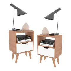 MUEBLES 2020 - Combo 2 mesas de noche Essen Almendra/Blanco