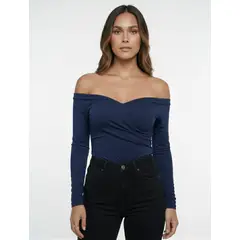 MOLGOA - Body para Mujer Azul Noche Cuello Bandeja - Lauren Azul Noche