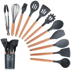 ONE PIXEL - Set Utensilios Para Cocina en Silicona 12 Piezas Negro