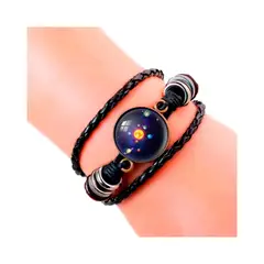 DAYOSHOP - Pulsera Cuero Cristal Sistema Solar Cosmos Unisex + Estuche_.