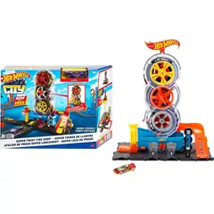 HOT WHEELS - Juego De Pista De Autos Tienda Neumáticos Twist