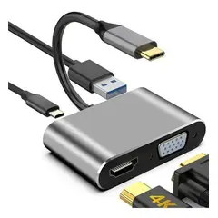 OEM - Adaptador Tipo C 4 En 1 A Hdmi 4k, Vga, Usb 3.0, Usb C para Celulares, Tablets y Portatiles.