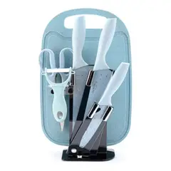 GENERICO - Set X7 Pz De Cuchillos Acero Inox Con Base Y Tabla Colores