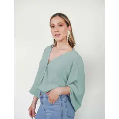 MOLGOA - Blusa para Mujer Verde Menta Escote V - Ocaso Verde Menta