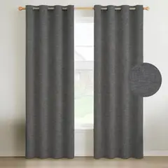 CASATUA - Cortina Blackout 100% Anti Luz, 1 Paño 140x220 Text Lino - Gris oscuro