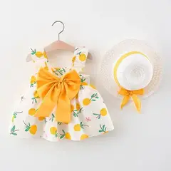 LUSOLSI - Vestido Niña Verano Con Sombrero Estampado Frutas