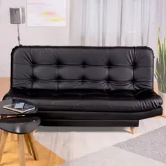 ARMONIA HOME - Sofá Cama Valencia Sintético Negro + Cojines
