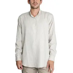 ARANZAZU - Camisa Cuello Mao Rayas Lino-Algodón