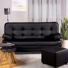 ARMONIA HOME - Sofá Cama Valencia Sintético Negro + Puff