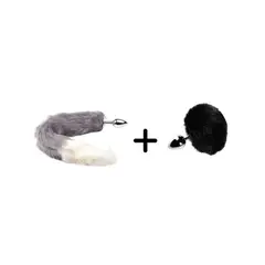 LUST - Combo Plug Cola De Zorro Gris + Cola De Conejo Negra