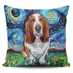 TAYRONA STORE - Funda Cojin Sin Relleno Noche Estrellada Perro Basset Hound 01