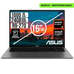 ASUS - PORTATIL AMD RYZEN 9 270 SSD 1TB RAM 24GB LED 16 FULL HD