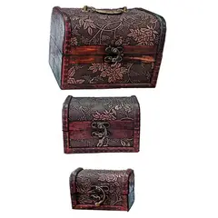 DAYOSHOP - Cofre Baul Vintange Flores Hojas Joyero Set X 3 Pcs