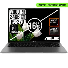 ASUS - PORTATIL AMD RYZEN 9 270 SSD 2TB RAM 24GB LED 16 FULL HD