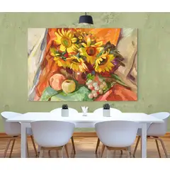TAYRONA STORE - Cuadro En Lienzo Para Comedor Bodegon Girasoles 134 100x70cm