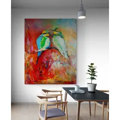TAYRONA STORE - Cuadro En Lienzo Para Comedor Pintura Pajaros 003 80x100cm