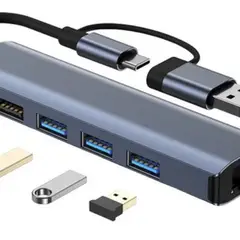 GENERICO - Adaptador Red Usb y Usb-c 3,0 a Rj45 Giga 1000 Mbps Multi Hub 3,0