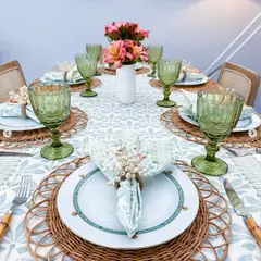 ABITA HOME DECO - Camino de Mesa Antifluidos Palmas Aqua 200 x 42 cm