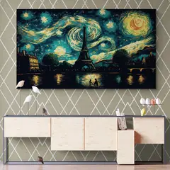 TAYRONA STORE - Cuadro Lienzo Para Comedor Paris Noche Estrellada 061 150x85cm