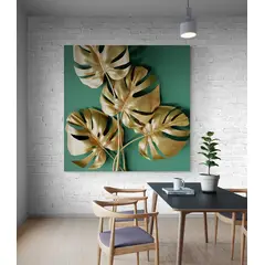 TAYRONA STORE - Cuadro En Lienzo Para Comedor Hojas Doradas 025 90x90cm