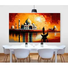TAYRONA STORE - Cuadro Lienzo Para Comedor Taj Mahal Pintura Ciudad 151 125x70cm
