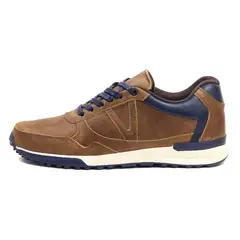 VIAR - Tenis en Cuero Para Hombre Freddy Miel x Azul