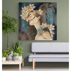 TAYRONA STORE - Cuadro En Lienzo Para La Sala Pintura Mujer 034 100x100cm