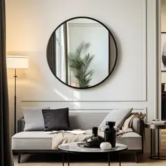 ALIK DISEÑO - Espejo Redondo Con Marco Metálico Ancho Negro 60cm