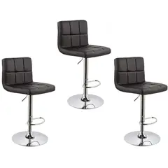 MOBLIHOUSE - Set X3 Silla Bar Giratoria Espaldar Acolchada Negra
